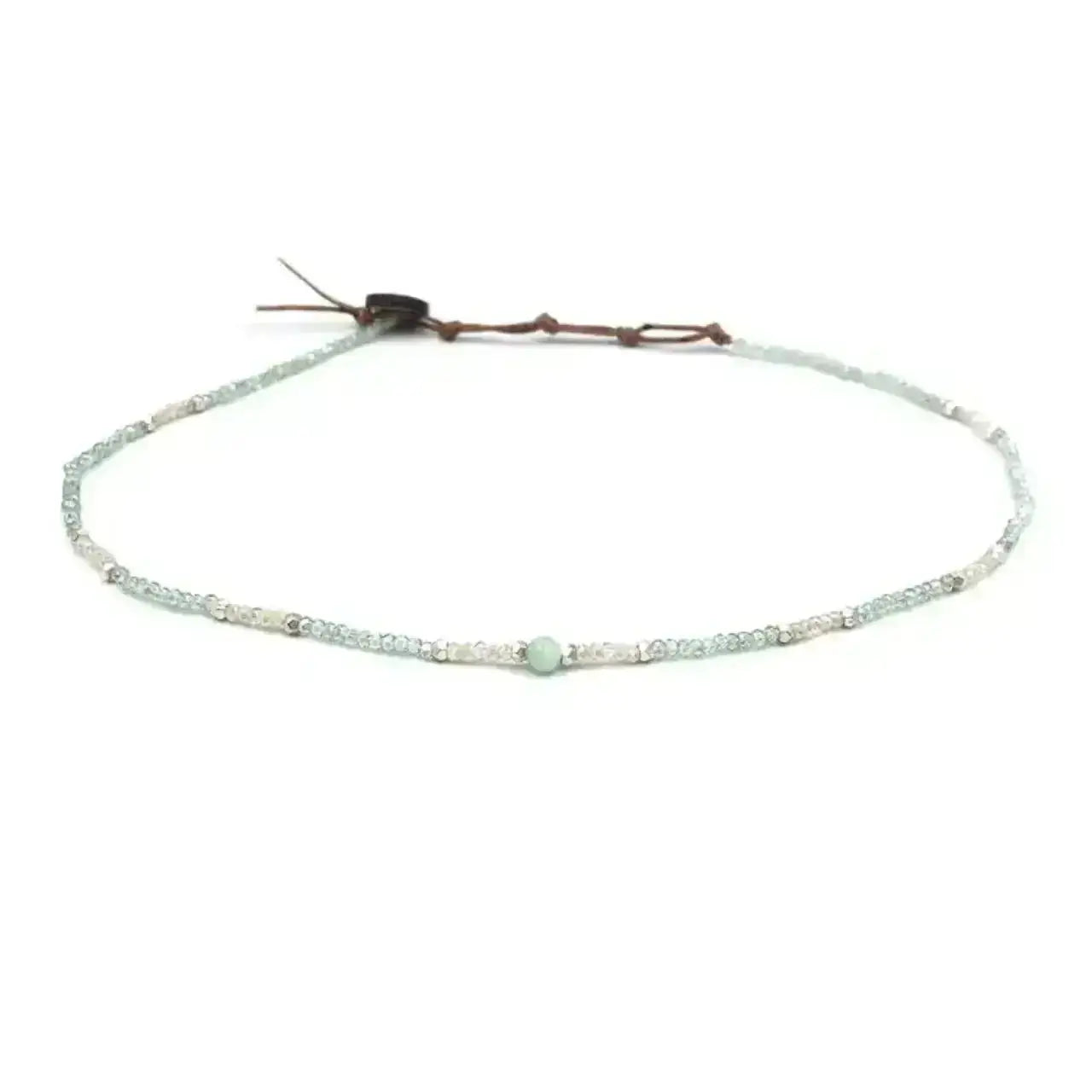 Green Amazonite Bead Necklace with Crystal Stone Accents
