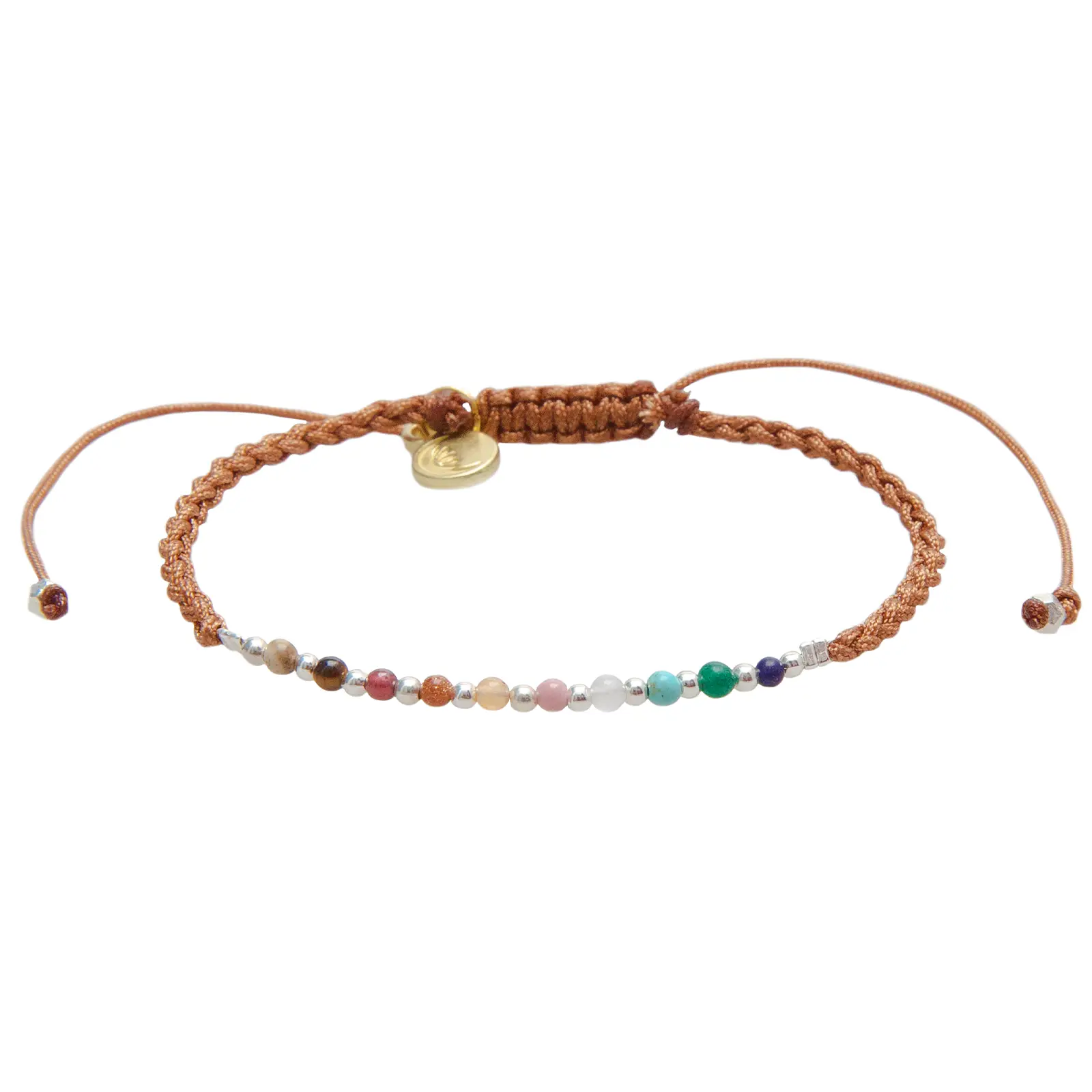 Lotus and Luna Master Healer Namaste Bracelet with Gemstone and Silver Beads on a Woven Cotton Slider Cord 