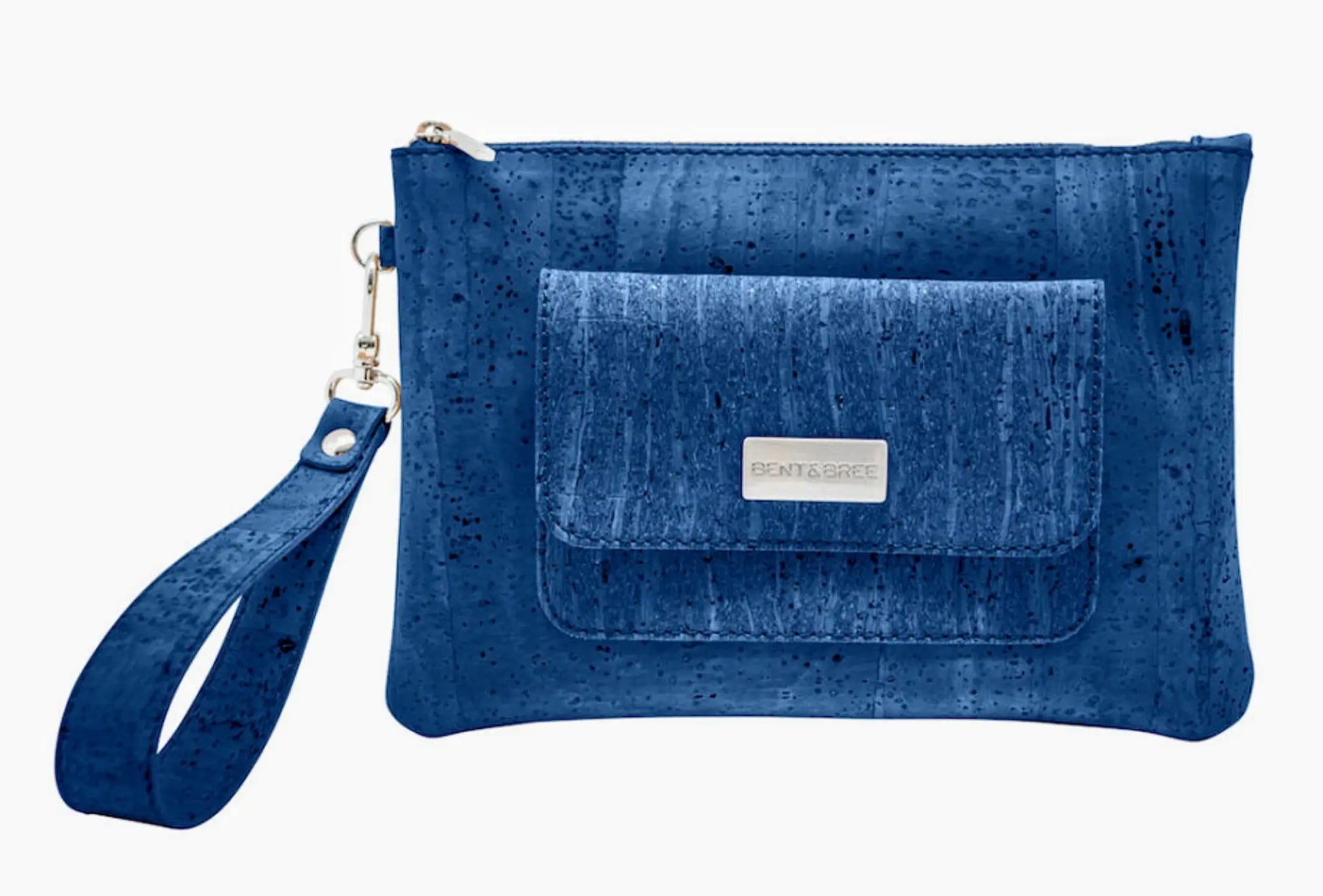 Navy Vegan Cork Clutch Wallet with Removable Wristlet Strap Elle and Willow