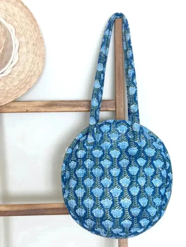 OPTIMIZE_BACKUP_PRODUCT_Quilted Round Floral Handbag on Display