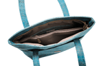 Interior view of Grace Peacock Blue Handbag showing zippered compartment and organized pockets, perfect for daily essentials.