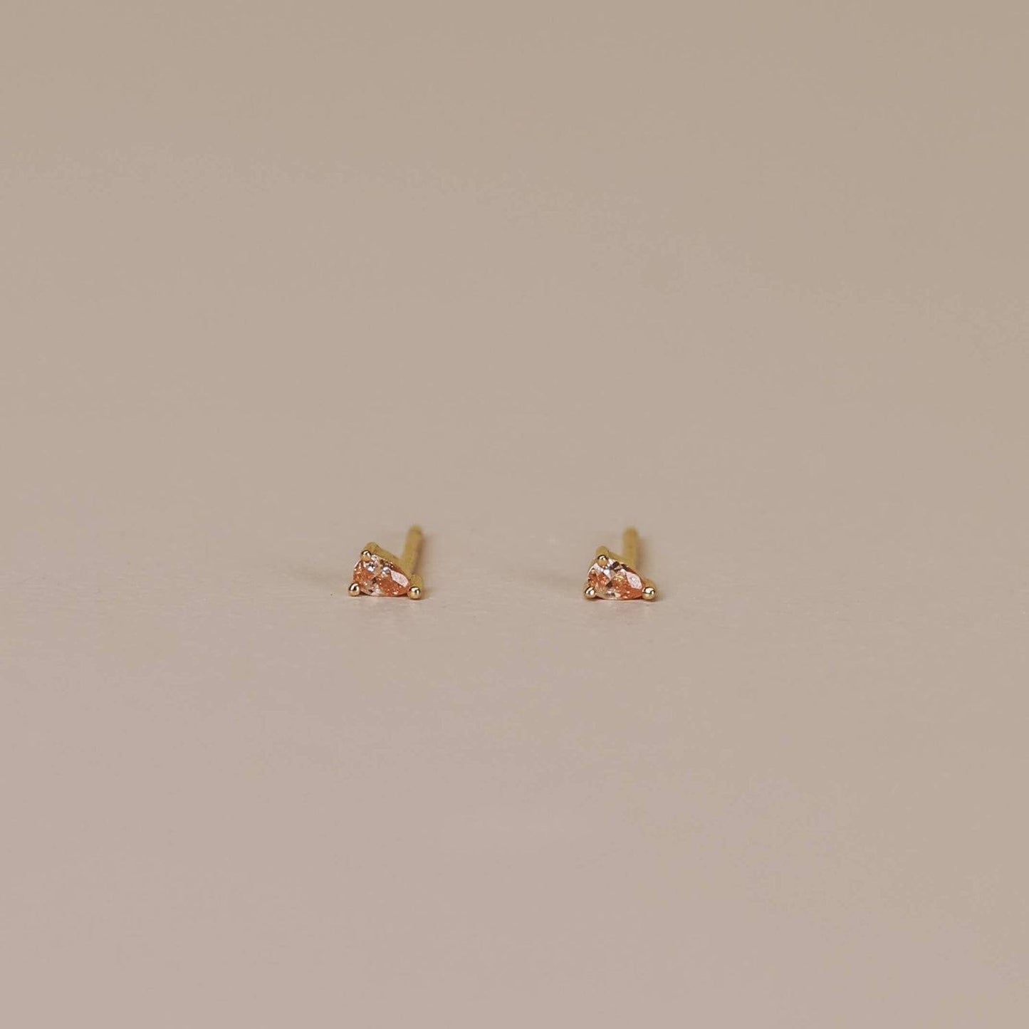 Pear Shaped Yellow Gold and Champagne CZ Stud Teardrop Earrings