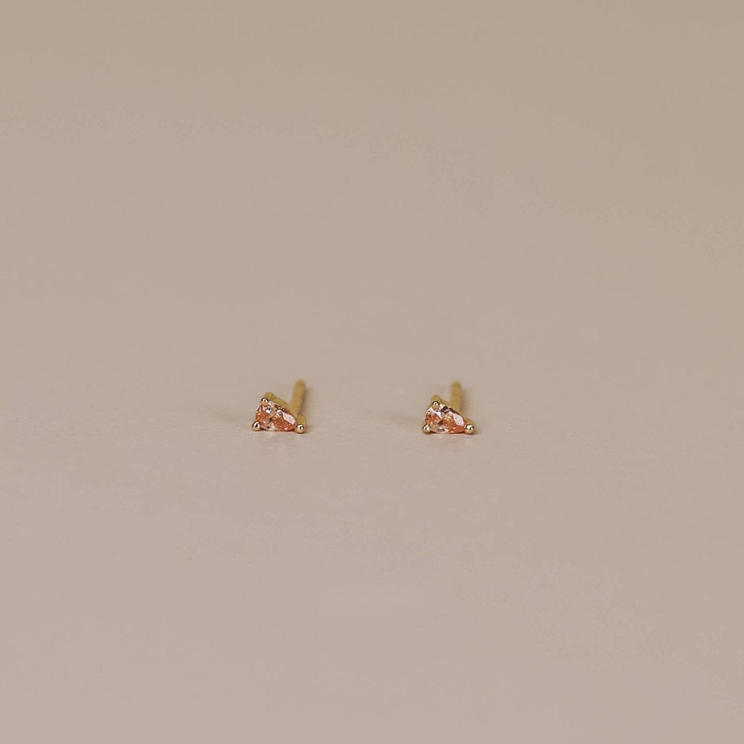 Pear Shaped Yellow Gold and Champagne CZ Stud Teardrop Earrings