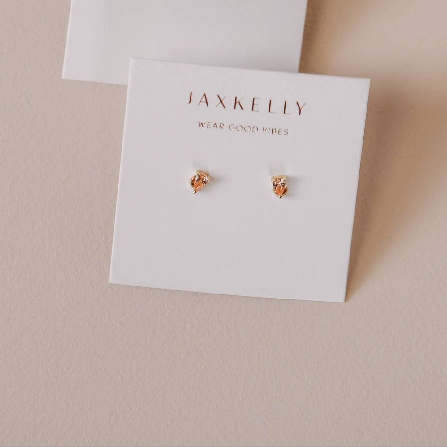 Pear Shaped Yellow Gold and Champagne CZ Stud Teardrop Earrings - JaxKelly