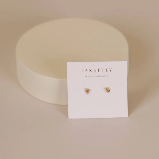 Pear Shaped Yellow Gold and Champagne CZ Stud Teardrop Earrings on Jewelry Card by JaxKelly