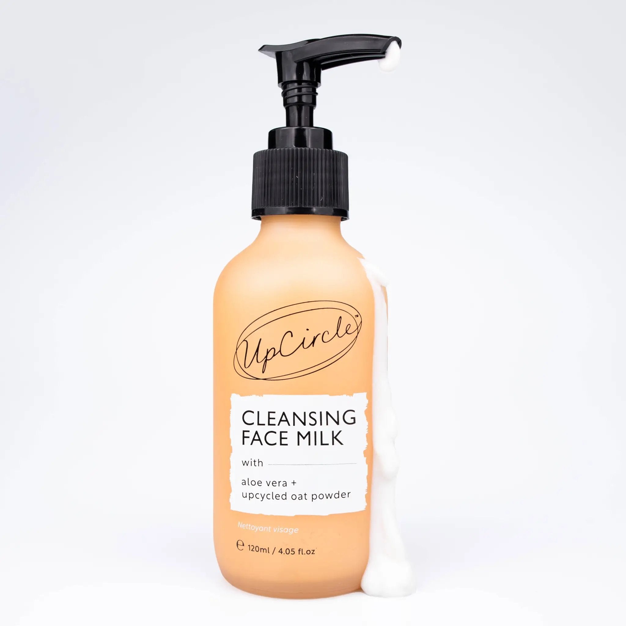 Pump Bottle of UpCircle - Cleansing Face Milk with Aloe Vera + upcycled Oat Powder