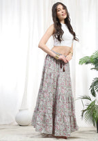 Mid-rise maxi skirt with decorative drawstring - 39 inch length