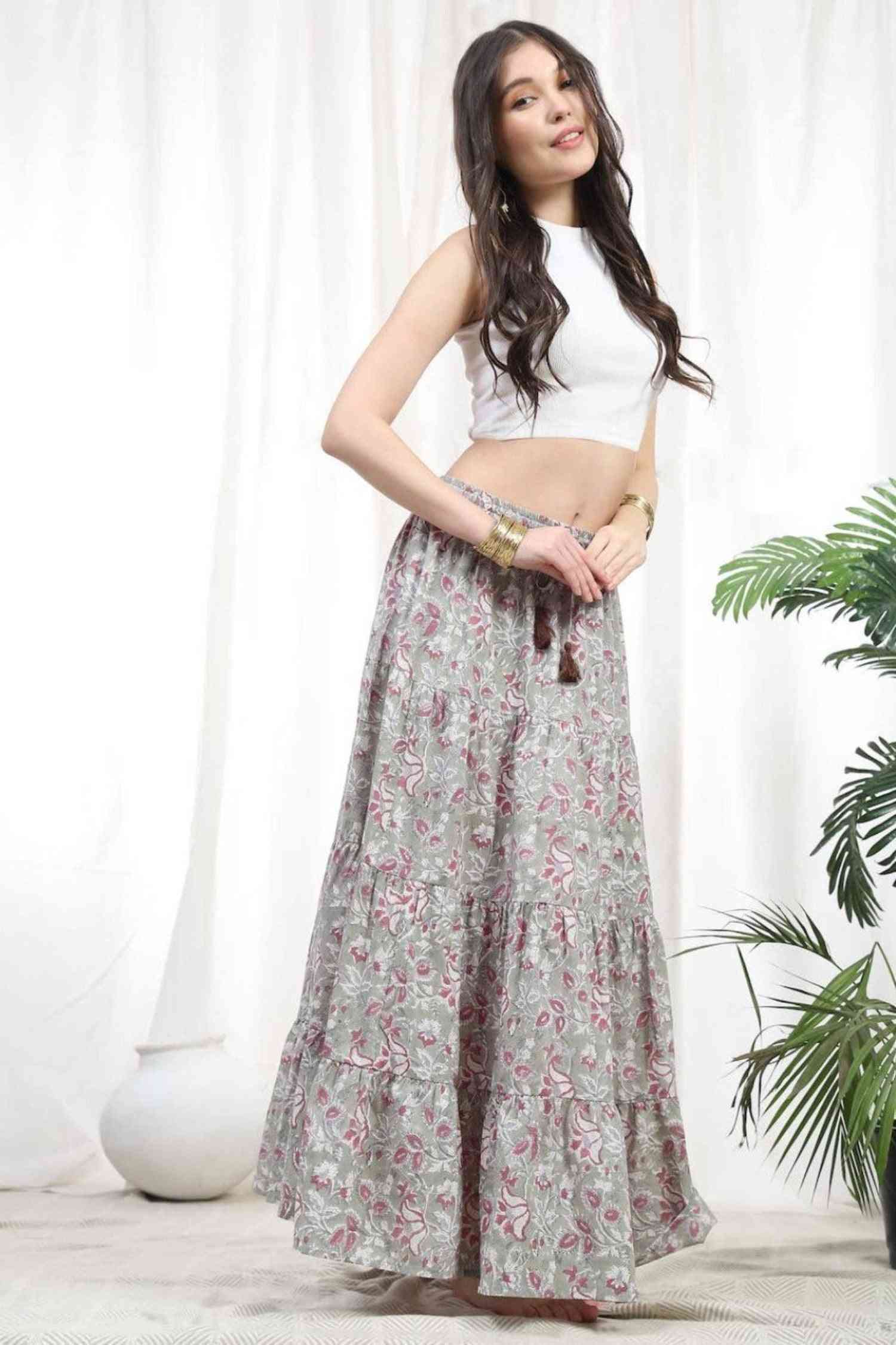 Radha Tiered Floral Maxi Skirt from The Fox and the Mermaid