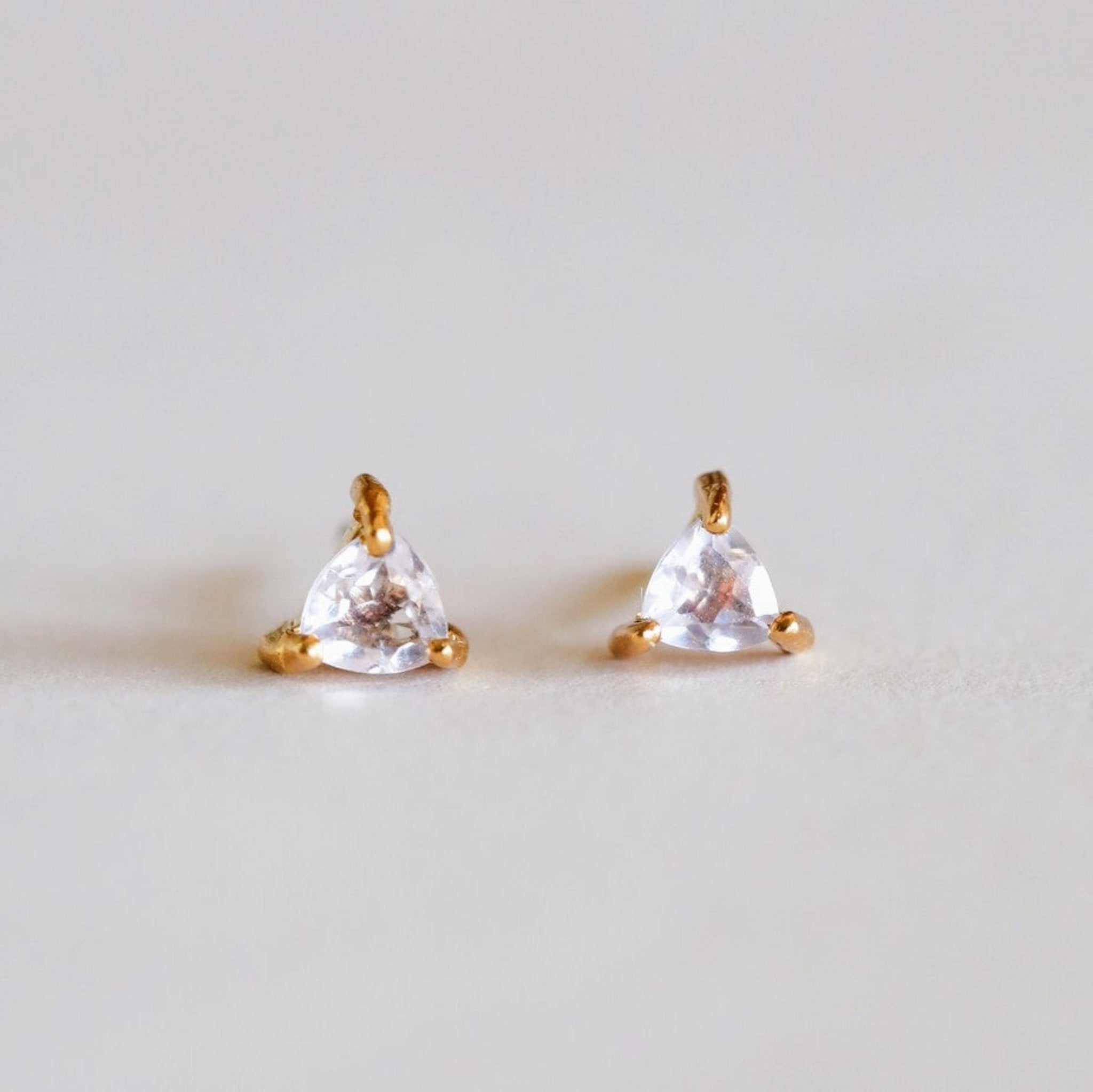 Mini Energy Gem Stud Earrings Triangle Rose Quartz Gemstone Stud Earrings