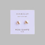 Rose quartz gemstone stud earrings in a triangle shape set in yellow gold  by JaxKelly .