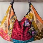Kantha Patchwork Hobo Crossbody Bag in Blue and Pink Print