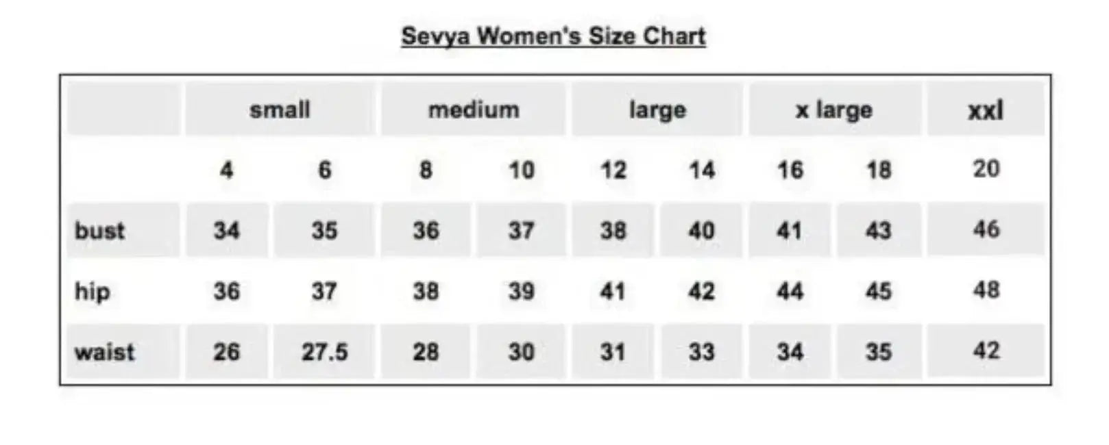 Sevya Women's Clothing Caftan Dress Size Chart