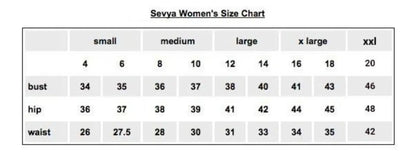 Sevya Handmade Women's Size Chart