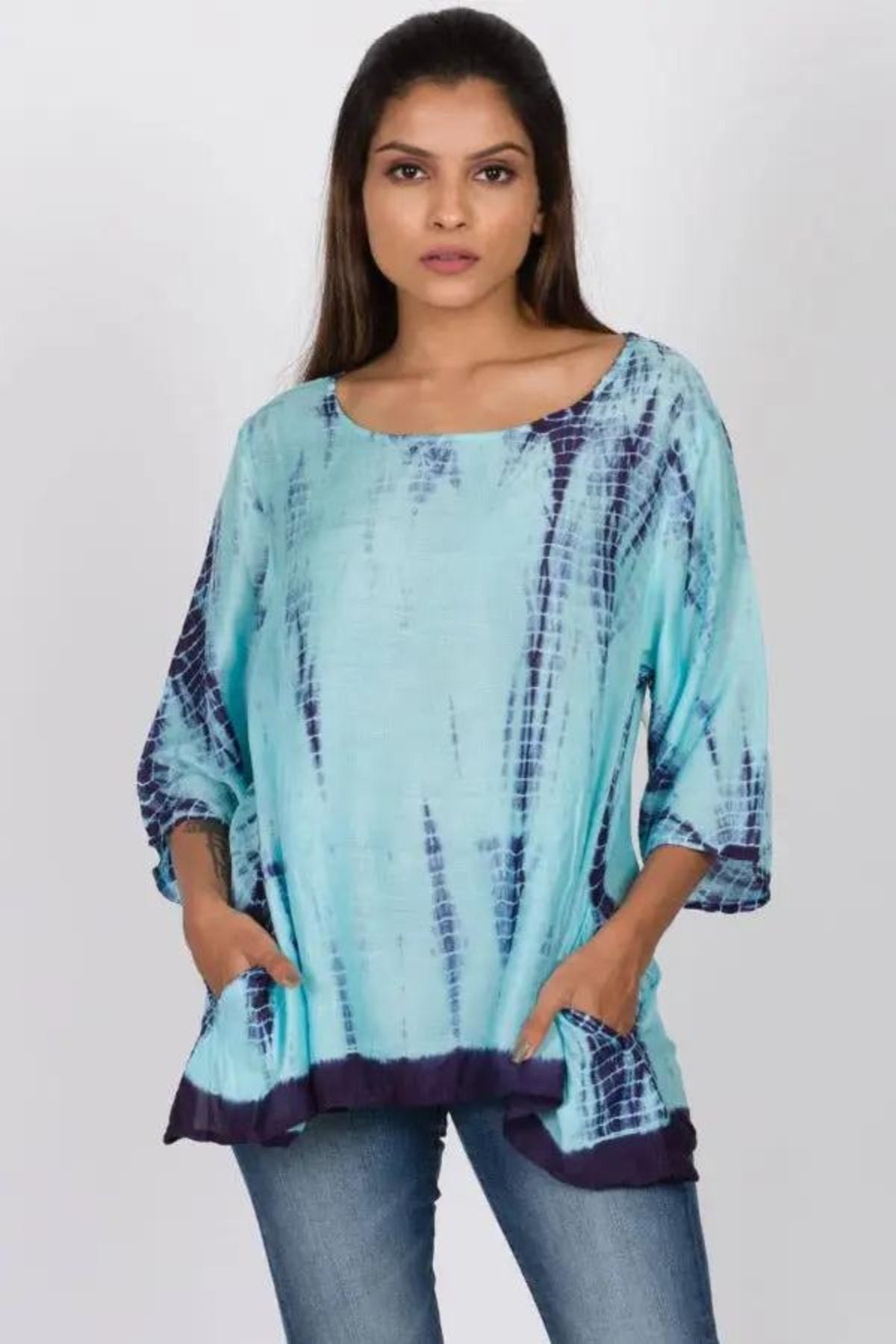 Sevya Handmade - Shibori Tie Dye Tunic Top in blue 