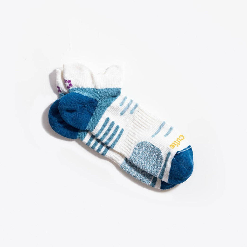 ToughCutie Tia Performance No Show Tab Socks in Blue Haze and White