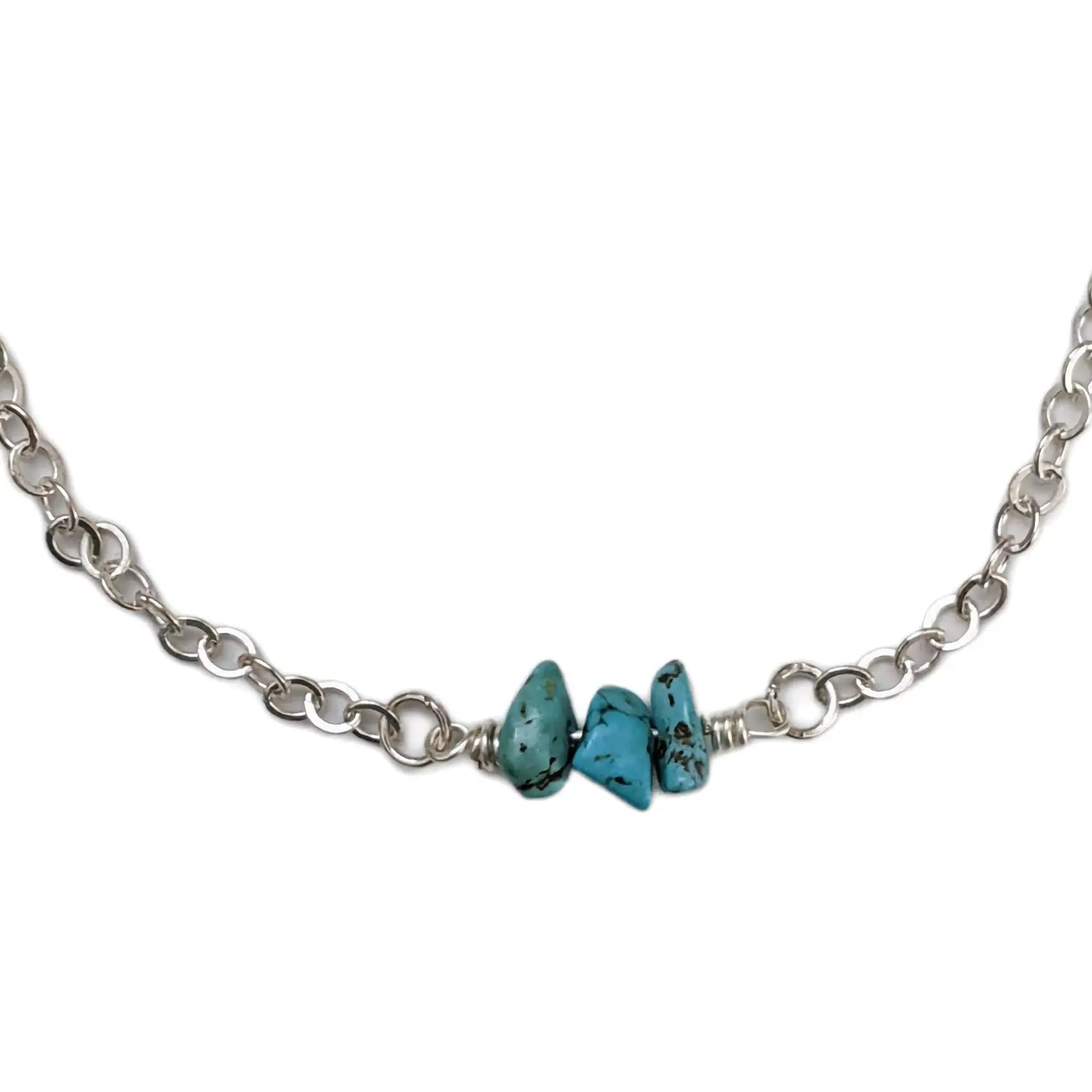 blue turquoise stones on silver chain
