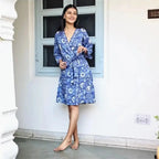 Women's Violet Floral Block Printed Cotton Short Kimono Robe