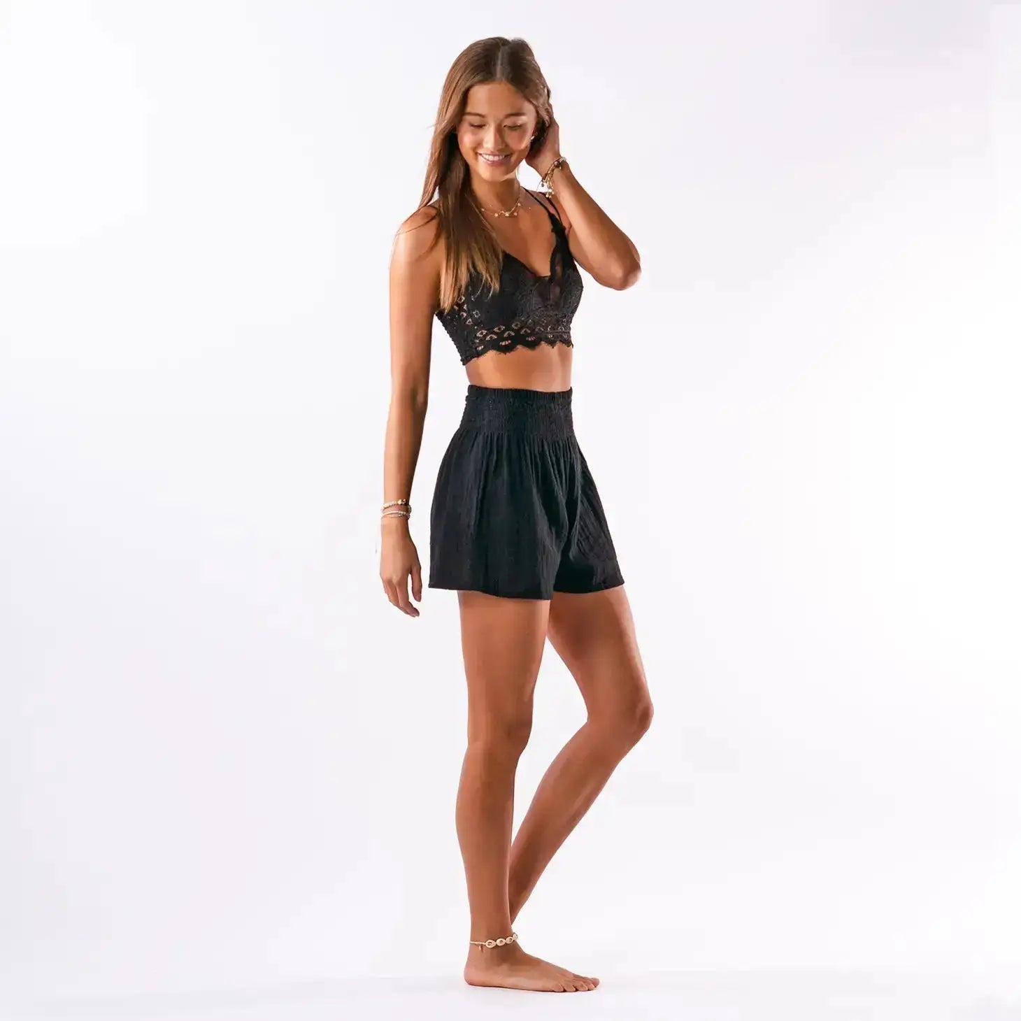 women's black cotton beach and lounge shorts - Lotus and Luna