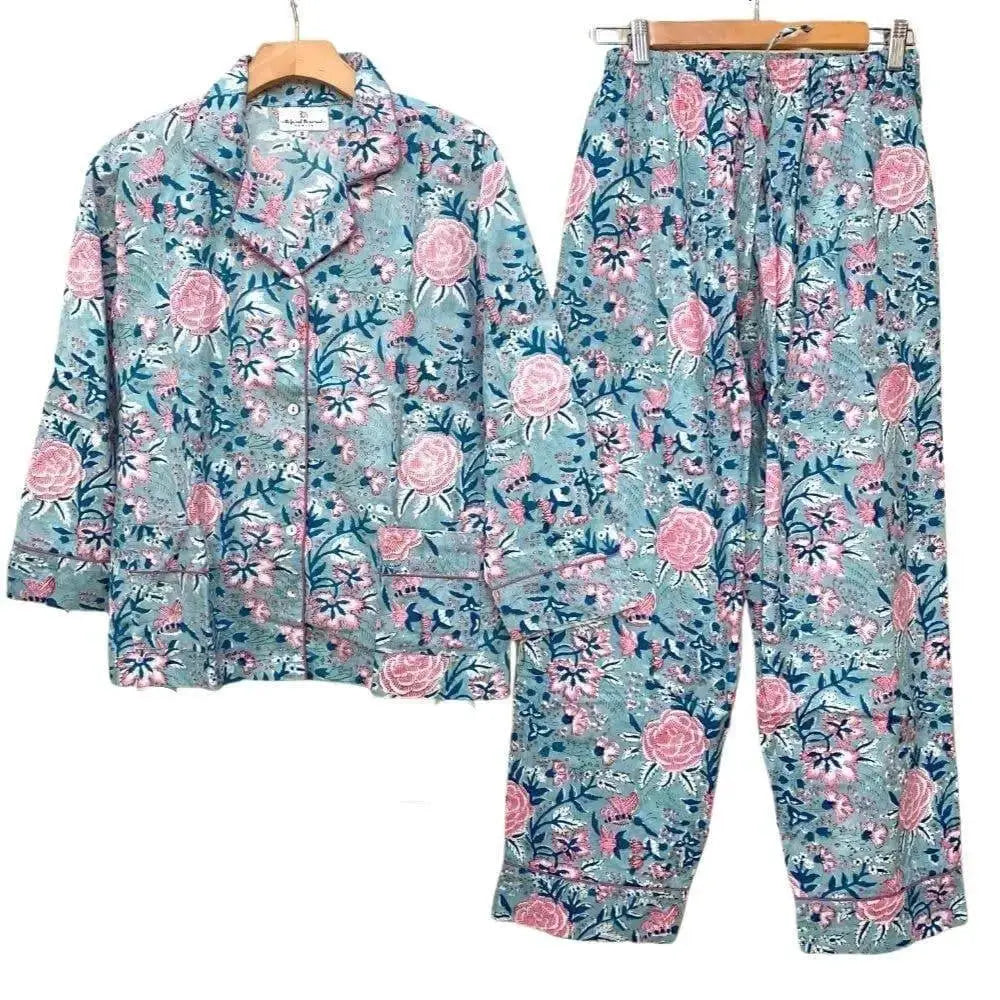 Blue floral women's pajama set by the Fox and the Mermaid.