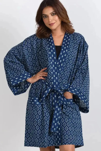 Women's Lightweight Cotton Robe in Indigo Blue