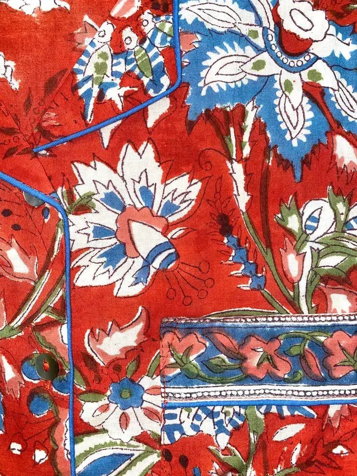 Women's Red Floral Pajamas Button Down Top