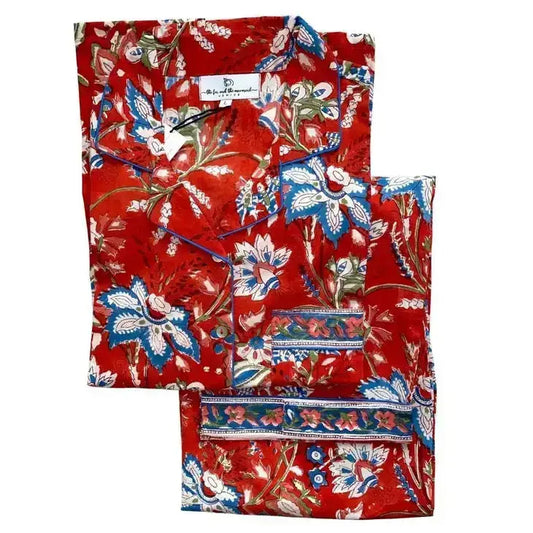 Women's Red Floral Pajamas - Long Sleeve Top & Pants