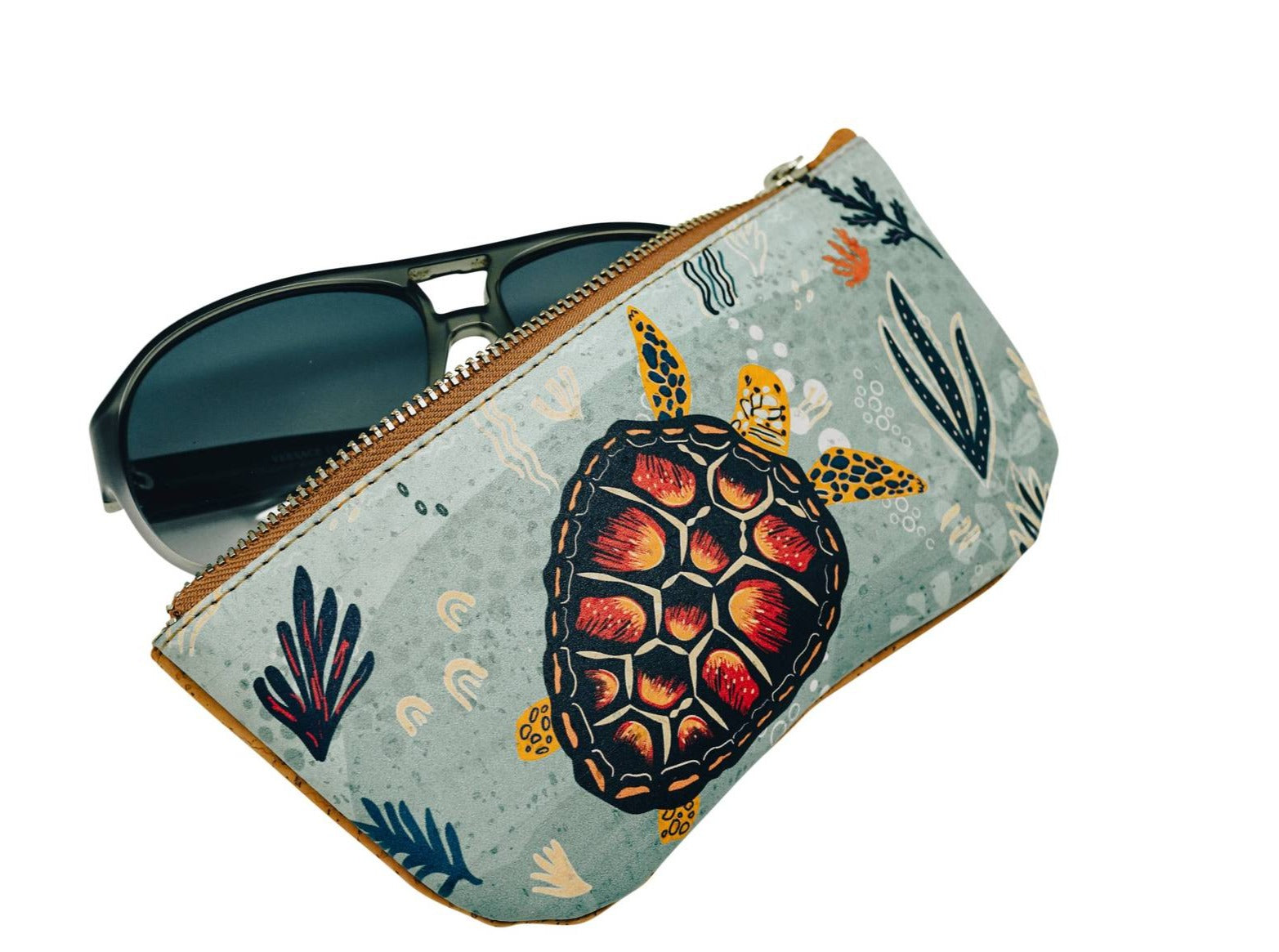 Eyeglass Case and sunglass case with sea turtle print on front 