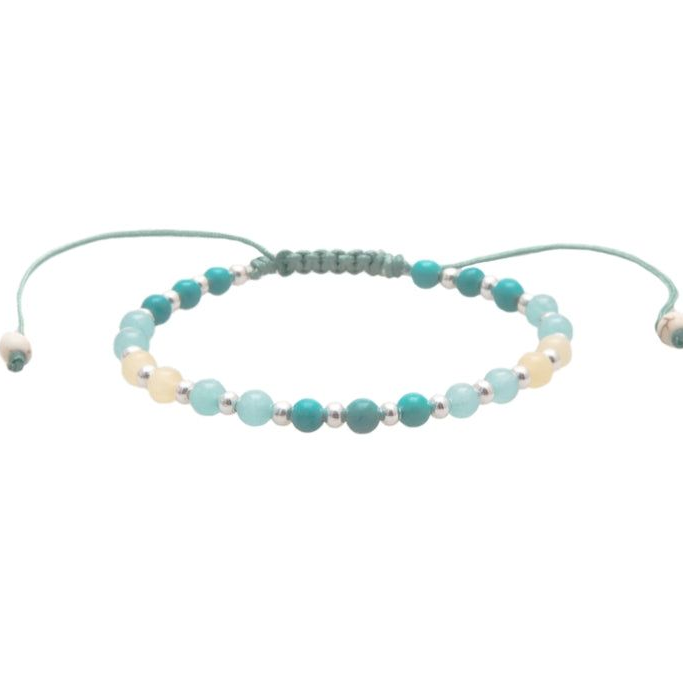 Beaded Bracelet featuring blue Turquoise and green Amazonite gemstones for mindfulness and calming energy by Lotus and Luna.