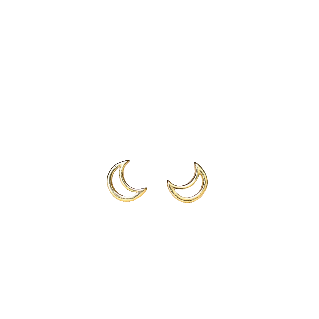 Gold Moon Stud Earrings for Pierced Ears