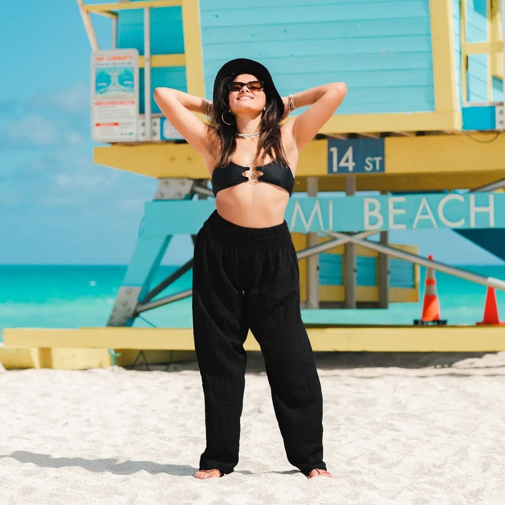 Lotus and Luna - Black Cotton Wide Leg Pants - Size L/XL - Wide Leg Pants - Beach Pants - Elle and Willow