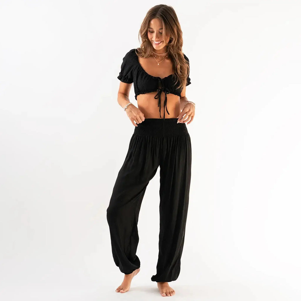 Black Harem Lounge Pants by Lotus and Luna