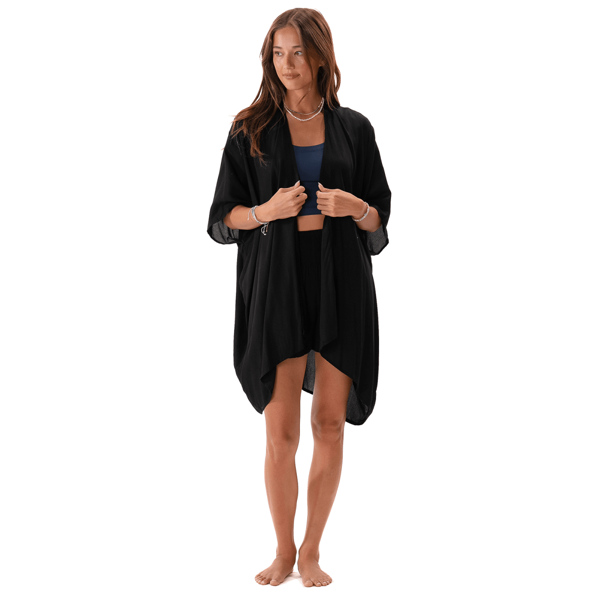 Black Kimono Swim Cover Up: Versatile Lightweight Cardigan or Beach Kimono by Lotus and Luna at Elle and Willow