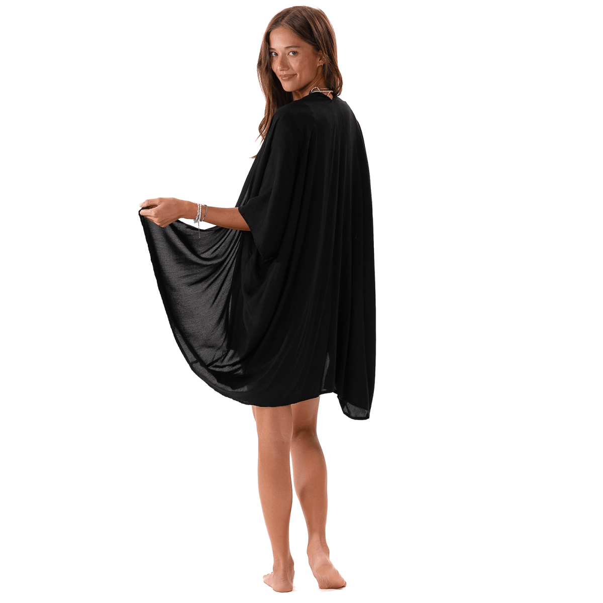 Black Kimono Swim Cover Up: Versatile Lightweight Cardigan or Beach Kimono by Lotus and Luna at Elle and Willow