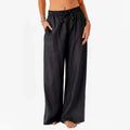 black wide leg pants with pockets and drawstring high-rise waist
