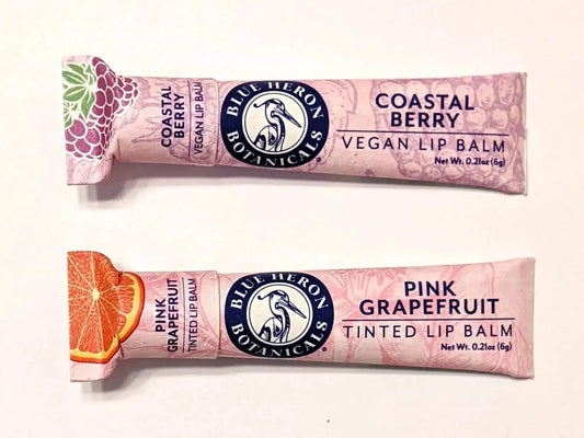 Natural Vegan Lip Balm and Organic Red Tinted Lip Balm Duo in Zero Waste Packaging from Blue heron Botanicals