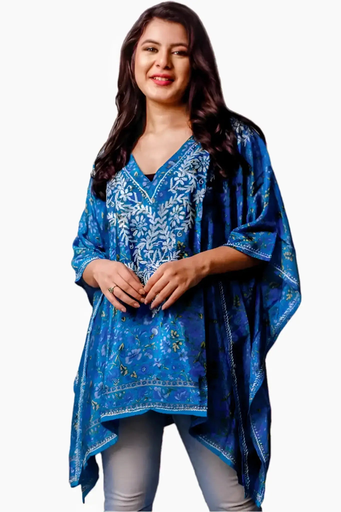 Peacock Blue Hand Embroidered Boho Top