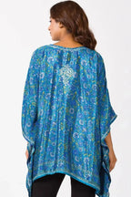 Peacock Blue Floral Hand-Embroidered Boho Top by Sevya Handmade, Bohemian Clothing at Elle and Willow