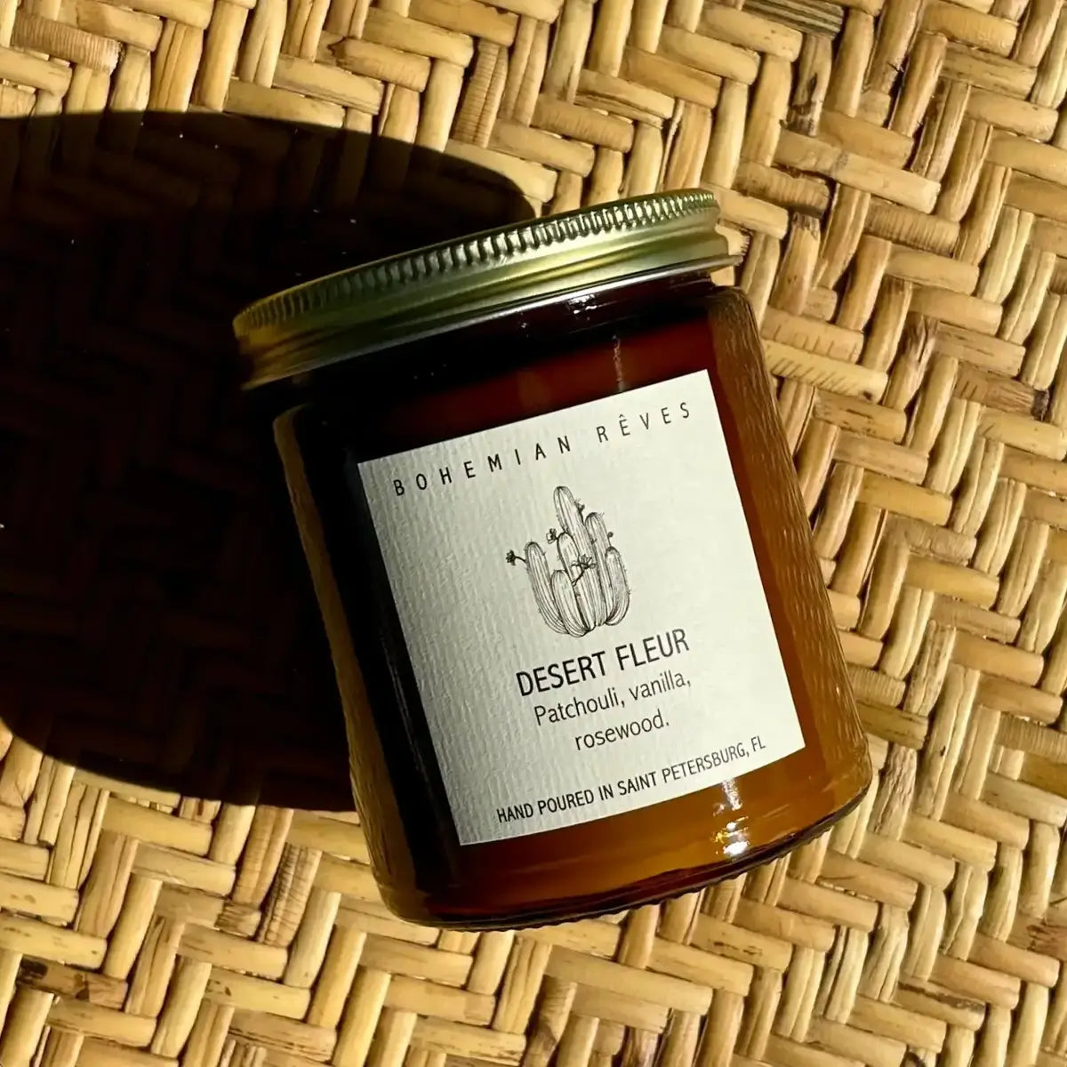 Bohemian Reves Desert Fleur Candle in Amber Jar