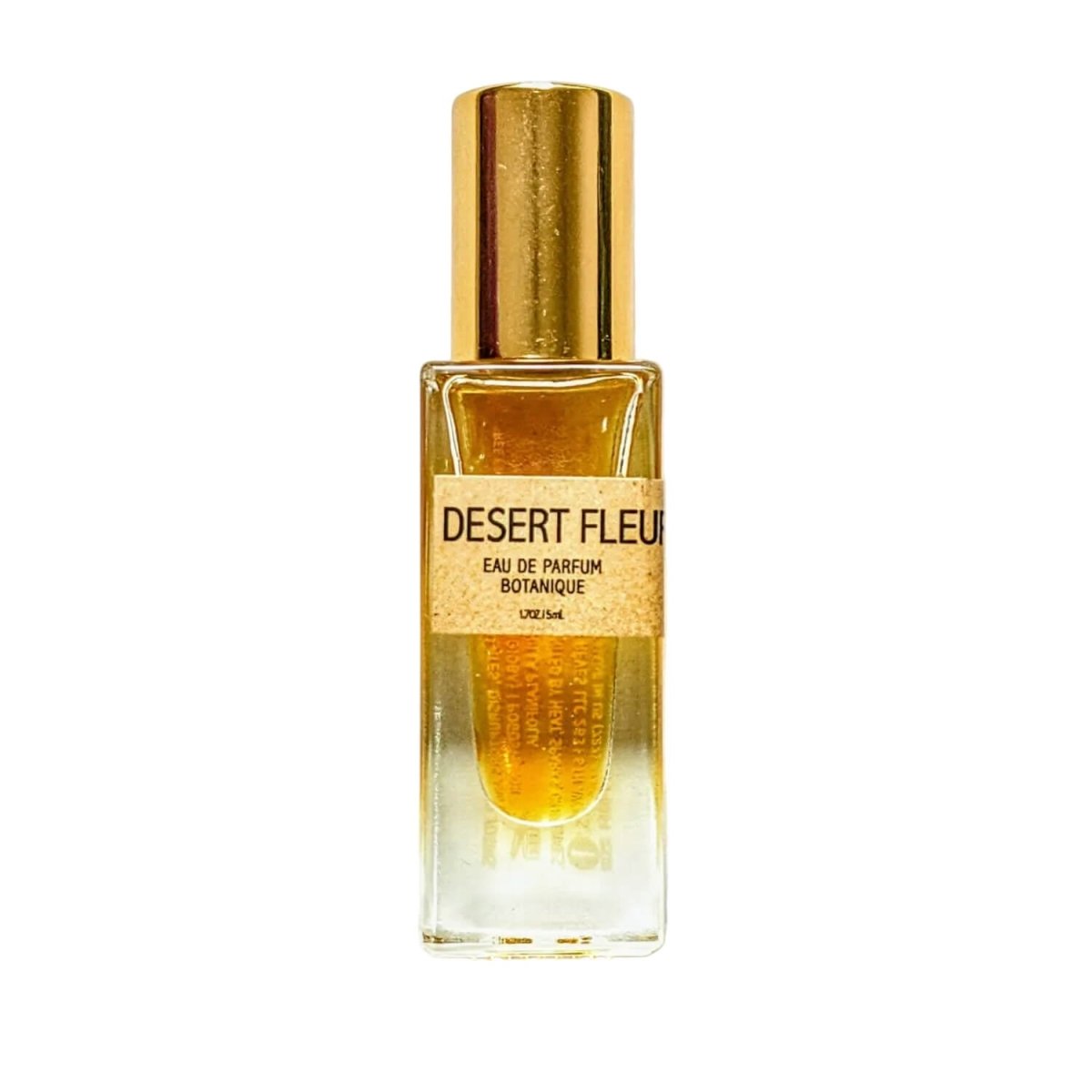 Desert Fleur perfume bottle with gold cap on a white background, a vegan friendly scent by Bohemian Reves.