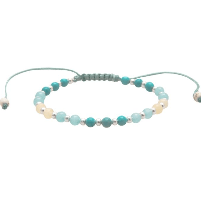 Beaded Bracelet featuring blue Turquoise and green Amazonite gemstones for mindfulness and calming energy by Lotus and Luna.