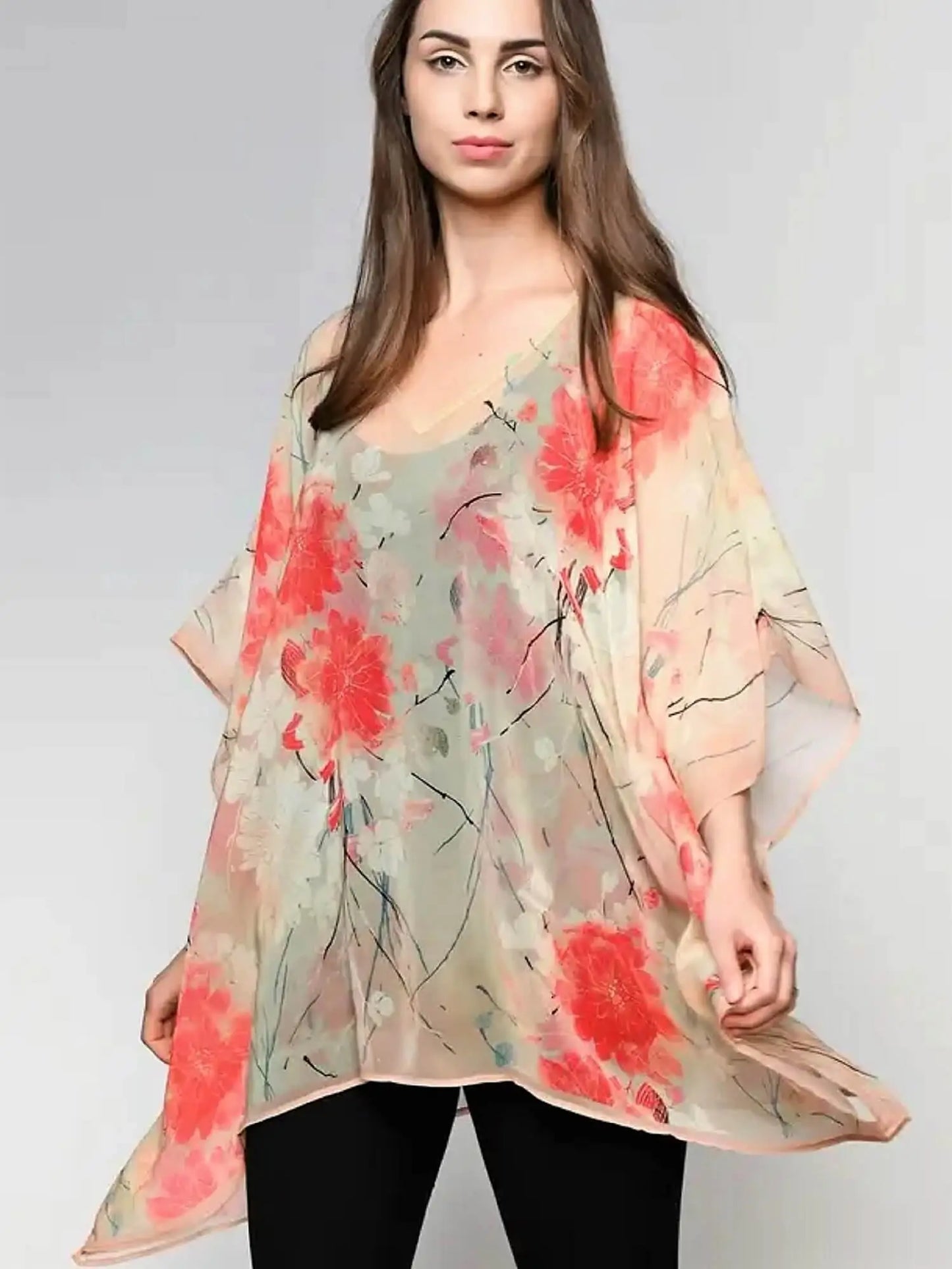 Boho tunic top in coral floral print by Sevya Handmade