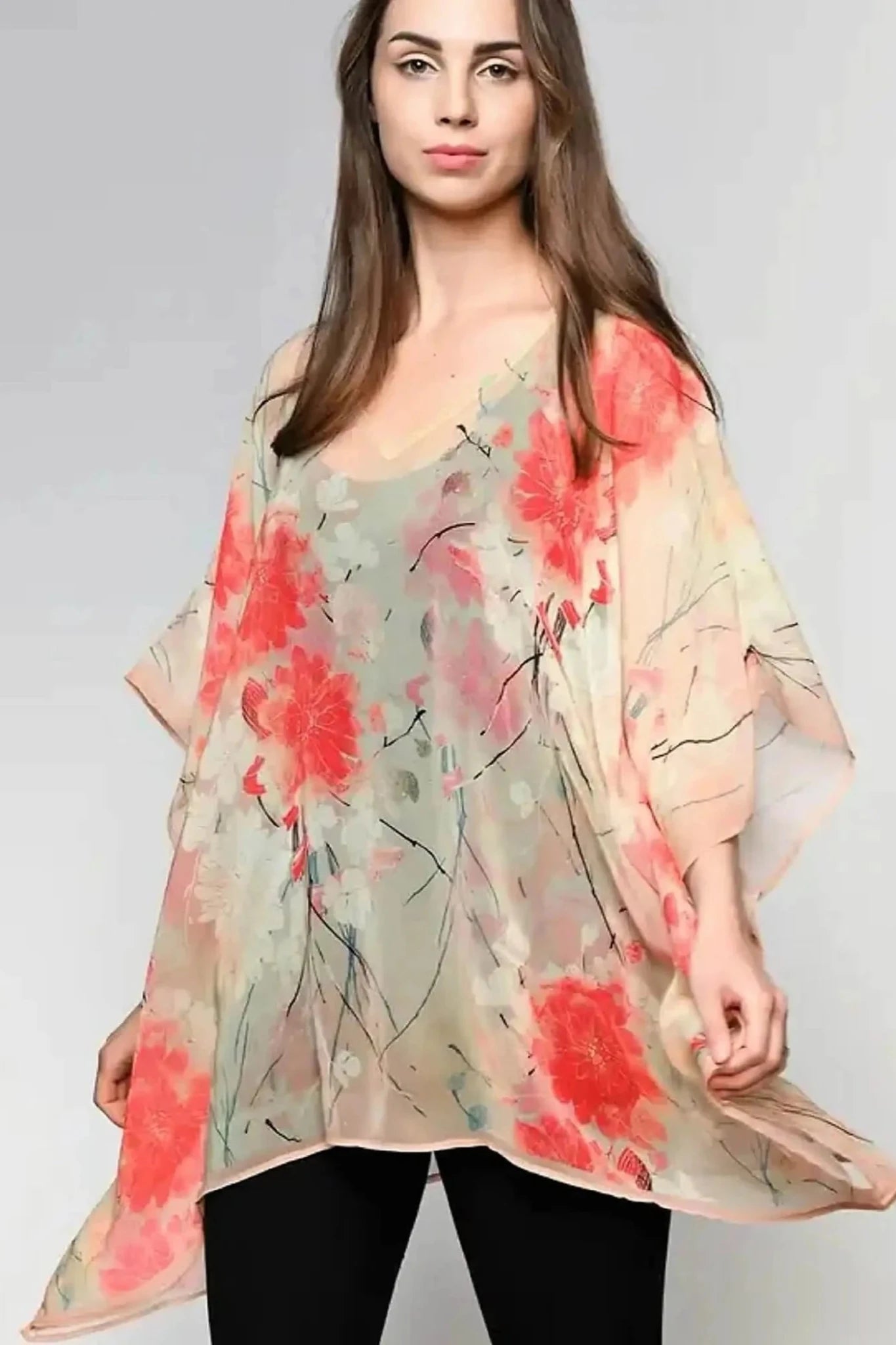 Boho tunic top in coral floral print by Sevya Handmade