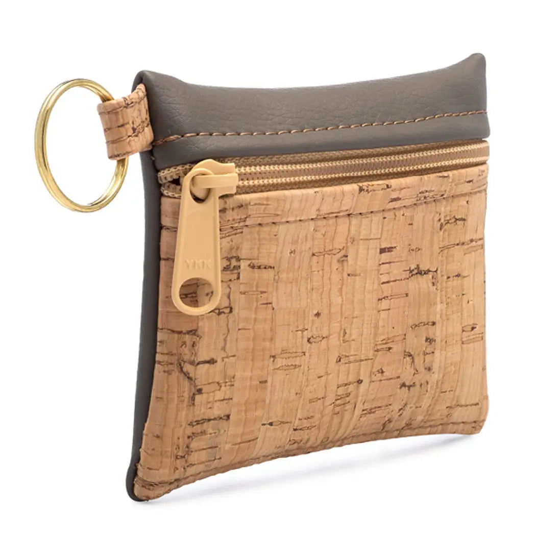 Tan Cork and Vegan Leather Key Chain Pouch - side view