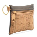 Keychain pouch in tan cork with vegan leather trim.