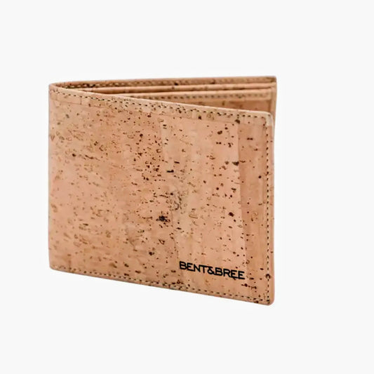 tan cork wallet, front fold with interior card pockets