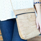 Vegan crossbody bag natural tan cork with adjustable shoulder strap 