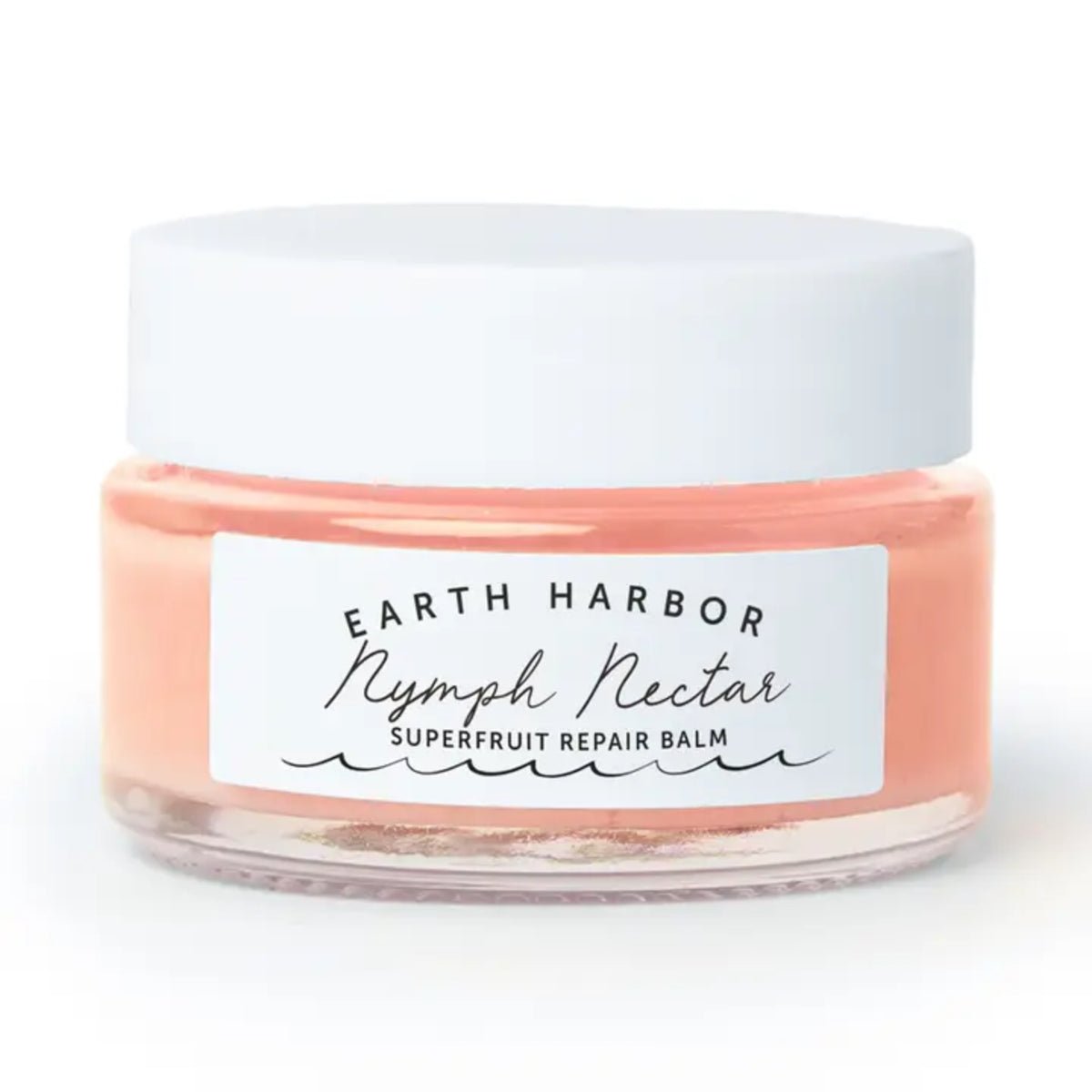 Earth Harbor Nymph Nectar Facial Balm in glass jar with white lid and label on a white background