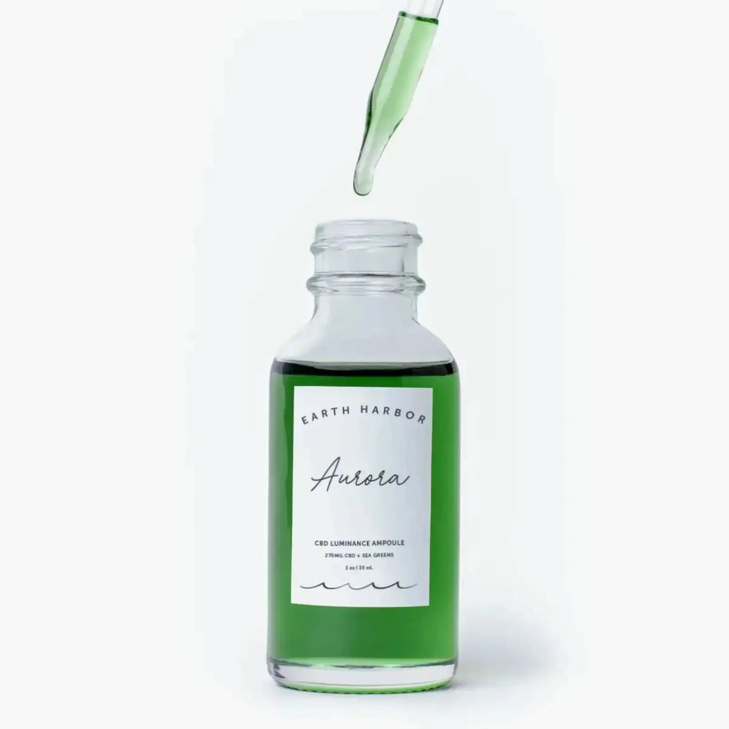 earth harbor aurora hemp face serum in 1 oz dropper bottle