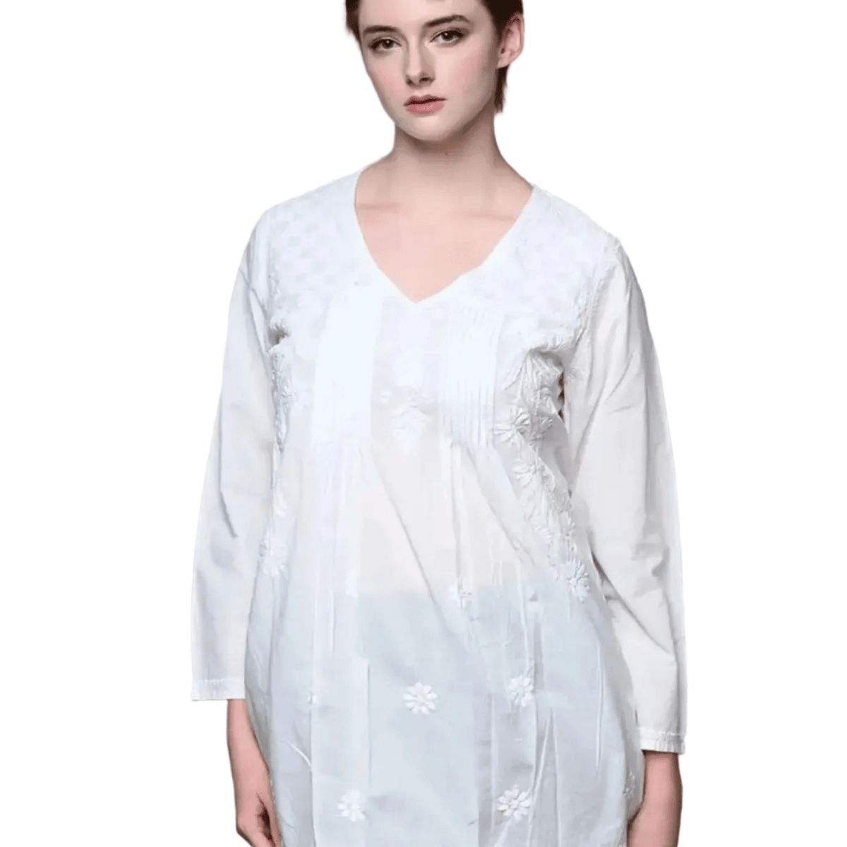 White Tunic Top Versatile, Elegant & Floral Embroidered, Tunic Top by Sevya Handmade, Bohemian Blouse at Elle and Willow
