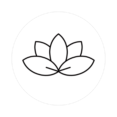 Black outline of the Elle and Willow Logo a lotus flower on a white circle with a black background